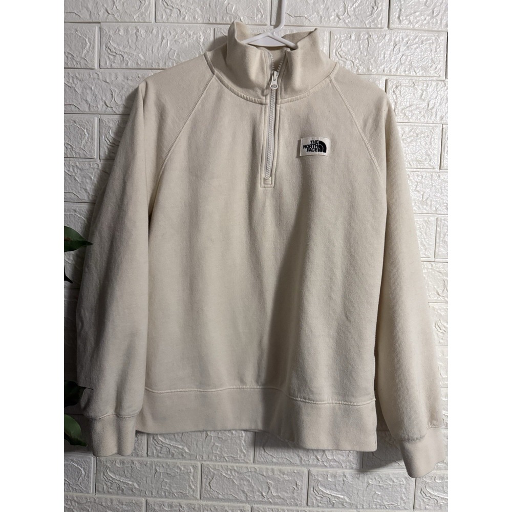 The North Face Womens Tan 1/4 Zip Pullover Sweatshirt Medium Logo Activewear